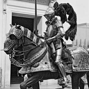 cavallo, armatura, cavaliere, bianconero, elmo, spada, statua
