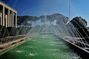 fontana, acqua, alberi, spruzzi, verde, zampilli, vasca, getti