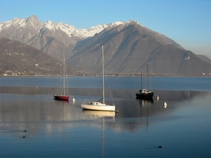 barche, lago, montagne, neve, montagna, acqua, panorama, riflessi