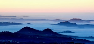 nuvole, nebbia, montagne, panorama, alba, blu, paesaggio, azzurro, cielo