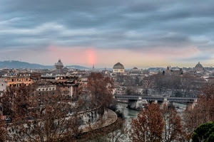 fiume, nuvole, cupole, alberi, ponte, cielo, panorama, città, palazzi, case, paesaggio, autunno