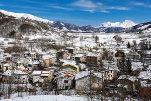 neve, panorama, inverno, montagne, alberi, paese, case, montagna, cielo, borgo