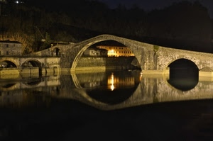 ponte, riflesso, fiume, notturno, arcate, notte, acqua, archi, luci