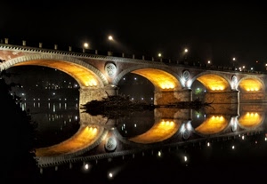 ponte, fiume, riflesso, luci, acqua, notte, archi, notturno, arcate