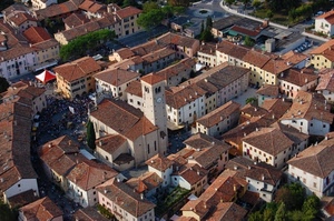 chiesa, tetti, panorama, campanile, case, paese, città, piazza