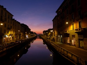 luci, riflessi, canale, case, acqua, tramonto, riflesso, cielo, lampioni, notturno, notte, naviglio, finestre, porte, città, fiume, blu, sera