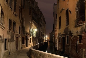 canale, luci, notturno, strada, finestre, acqua, palazzi, notte, venezia, luce