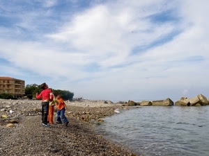mare, bambini, spiaggia, cielo, acqua, sassi, tre, scogli