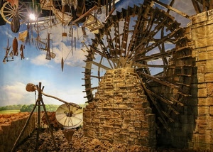 ruota, mulino, pietre, attrezzi, mattoni, nuvole, muro, expo, ruote, legno, cielo