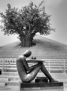 albero, statua, bianconero, expo, ringhiera, monumento, libri