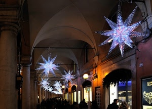 stelle, portico, natale, luci, notte, archi, colonne, notturno, luminarie, decorazioni