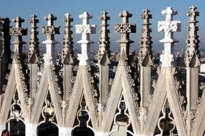 guglie, croci, duomo, milano, cielo, geometrie, chiesa, bianco