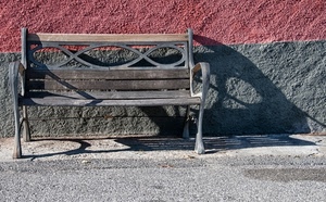 panchina, muro, legno, ombra, rosso, ombre, grigio, colori, ferro