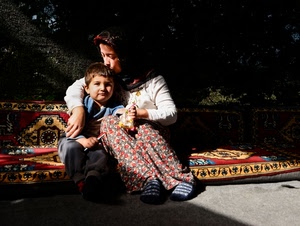 bambino, tappeto, mamma, bacio, abbraccio, due, donna, ombra