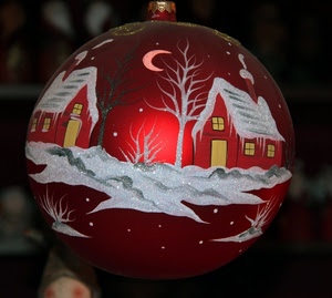 rosso, palla, natale, neve, case, sfera, luna, bianco