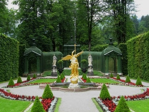 fiori, aiuole, giardino, statua, oro, verde, statue, fontana, parco, prato, piante, alberi