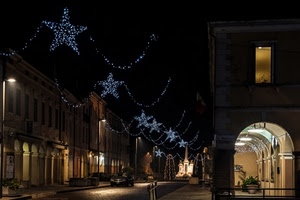 stelle, natale, luci, luminarie, portici, portico, notturno, notte, archi, strada, addobbi