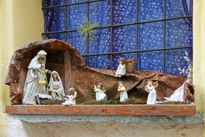 presepe, angeli, finestra, davanzale, madonna, grata, stelle, natale, statue, natività