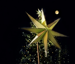 stella, luna, notte, albero, natale, oro