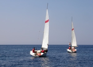 mare, barche, vele, due, acqua, cielo, vela, bianco