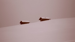 neve, due, inverno, case, baite, bianco, tetti