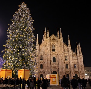 albero, milano, duomo, natale, notturno, notte, persone, chiesa