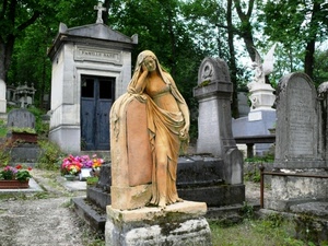 cimitero, tombe, statua, fiori, lapidi, statue, donna