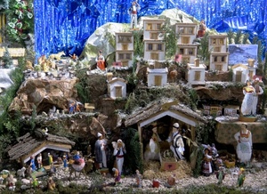 presepe, case, capanna, statuine, pastori, casette, cielo