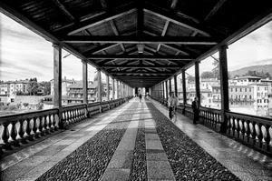 ponte, bianconero, prospettiva, tetto, bicicletta, legno, persone, strada, bassano, case, passanti, travi