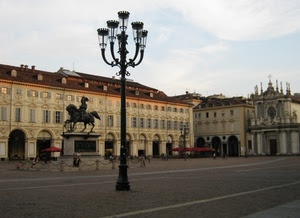 piazza, lampione, chiesa, monumento, cavallo, statua, palazzi, torino