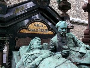 cimitero, tomba, statue, donna, uomo, due, scritta, coppia, scultura