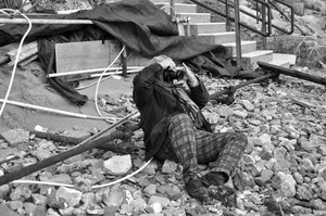 fotografo, scala, pietre, sassi, bianconero, scale