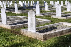 cimitero, tombe, lapidi, erba, ombre, prato, verde, bianco, marmo