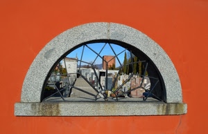 cimitero, tombe, arco, finestra, muro, arancione, grata, arancio