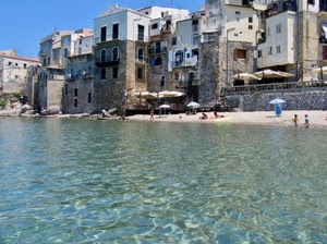 spiaggia, mare, case, ombrelloni, acqua, finestre, paese, bagnanti, sabbia