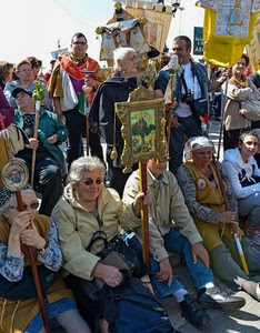 persone, stendardi, fedeli, donne, devozione, gente, santi, gruppo, uomini