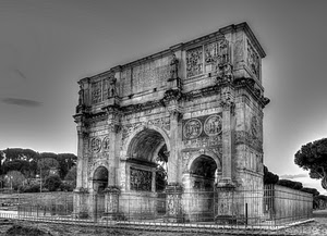 arco, monumento, alberi, bianconero, roma, recinzione