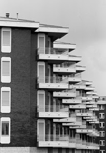 finestre, balconi, bianconero, ringhiere, case, palazzo, prospettiva, terrazzi