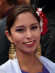 orecchini, occhi, fiore, sorriso, donna, sguardo, bocca, ragazza, ritratto