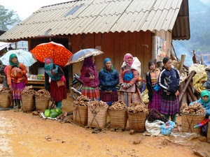 ombrelli, ceste, tetto, donne, mercato, colori, cesti, persone, rosso, capanna, fila, case, arancione