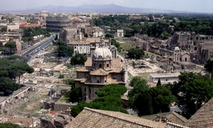 cupola, panorama, alberi, tetti, città, colosseo, case, roma, verde, palazzi, rovine, strade, chiese, colonne, chiesa, basilica