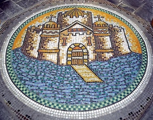 mosaico, castello, cerchio, tessere, mare, pavimento, azzurro, colori, chiesa