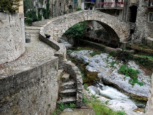 ponte, torrente, acqua, pietre, scale, gradini, scala, pietra, fiume, arco