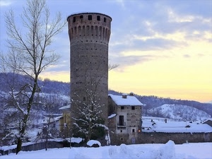 neve, torre, inverno, albero, alberi, castello, bianco, tramonto
