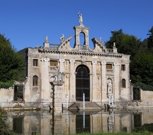 riflesso, statue, alberi, finestre, cancello, acqua, scalini, verde, cielo, villa, piante, scala, palazzo, sculture, riflessi, gradini, lago