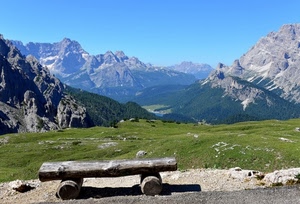 panchina, verde, montagna, panorama, legno, montagne, prato, tronchi, cielo