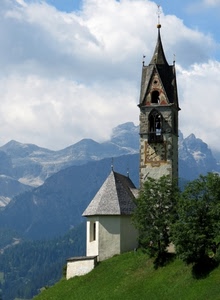 chiesa, campanile, alberi, montagna, montagne, verde, nuvole
