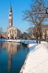 neve, chiesa, alberi, acqua, campanile, riflesso, fiume, inverno, lago, cielo, rami