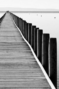 pali, pontile, bianconero, mare, passerella, legno, prospettiva, persone