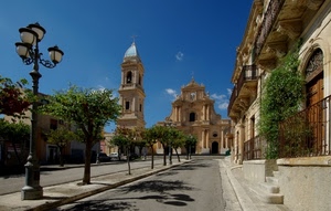 lampione, chiesa, alberi, campanile, strada, viale